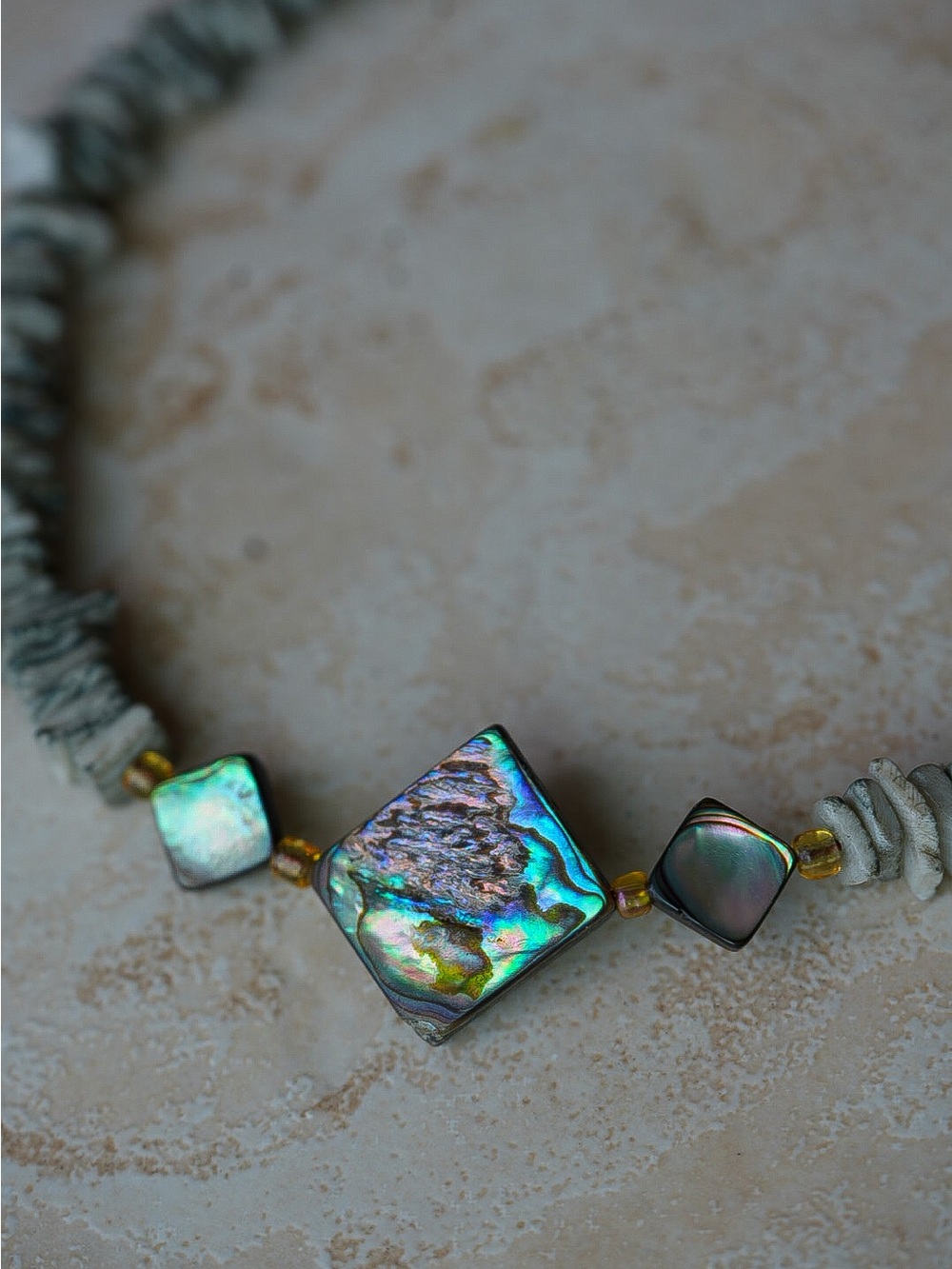 GORGEOUS Abalone Shell Diamond Shaped Choker One of a Kind Contemporary Handmade